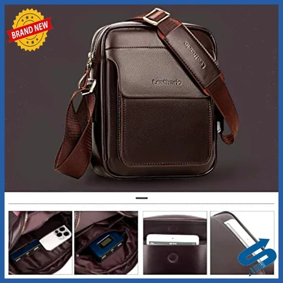 Vegan Leather Crossbody Messenger Bag for Work Travel Business Essentials